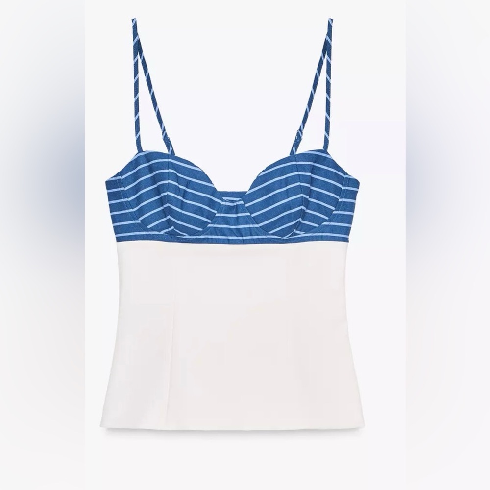 Zara Blue and White Striped Bustier Camisole